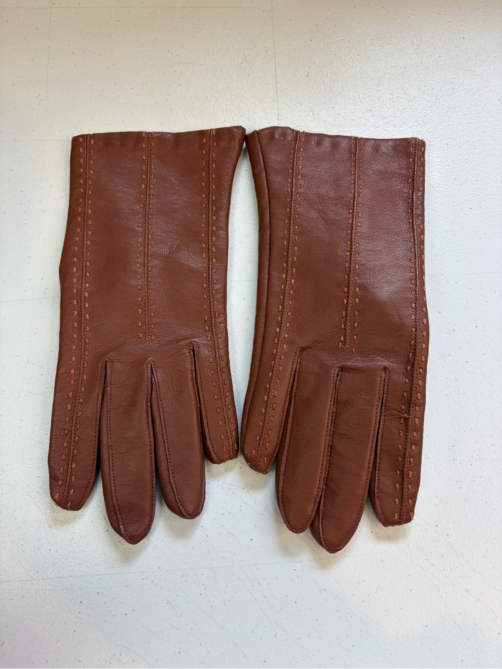 Vintage Brown Leather Driving Gloves Pile Lined Winter Warm Women's Size Large
